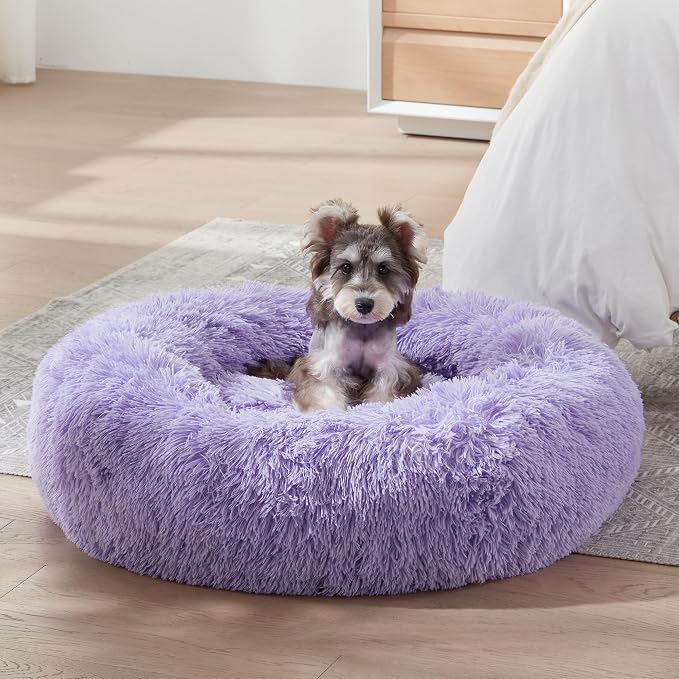 Calming Dog Bed & Cat Bed, Anti-Anxiety Donut Dog Cuddler Bed, Warming Cozy Soft Dog Round Bed, Fluffy Faux Fur Plush Dog Cat Cushion Bed for Small Medium Dogs and Cats | Fluffy Faux Fur Round Cuddler,Anti-Anxiety,Anti-Slip Bottom,Pet Beds for Puppy&Sm...