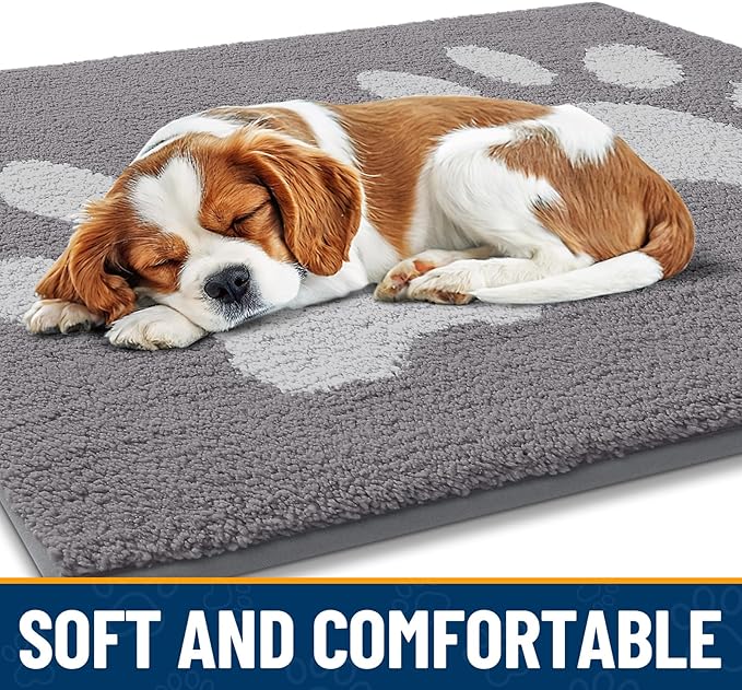 Smiry Dog Door Mat for Muddy Paws, Absorbs Moisture and Dirt, Low-Profile Entryway Mat with Non-Slip Backing, Entry Indoor Outdoor Doormat for Inside Floor (70x24 Inches, Light Grey, Paw)