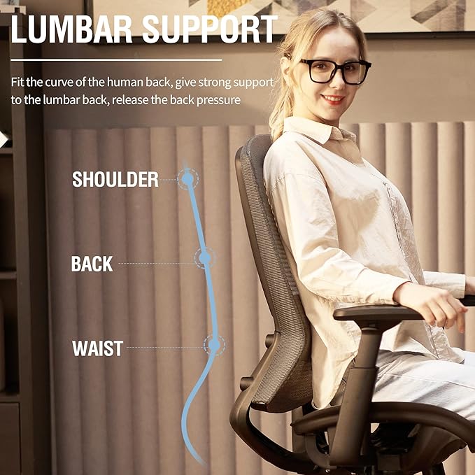 ELABEST T96 Mesh Office Chair,Ergonomic Computer Desk Chair,Sturdy Task Chair- Adjustable Lumbar Support & Armrests,Tilt Function,Comfort Wide Seat,Swivel Home Office Chair
