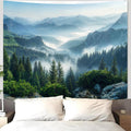 AMM Nature Forest Mountain Tapestry Green Misty Pine Tree Tapestry for Bedroom Aesthetic Foggy Woodlands Sky Landscape Tapestries Wall Hanging for Living Room Dorm 90 x 68 Inch
