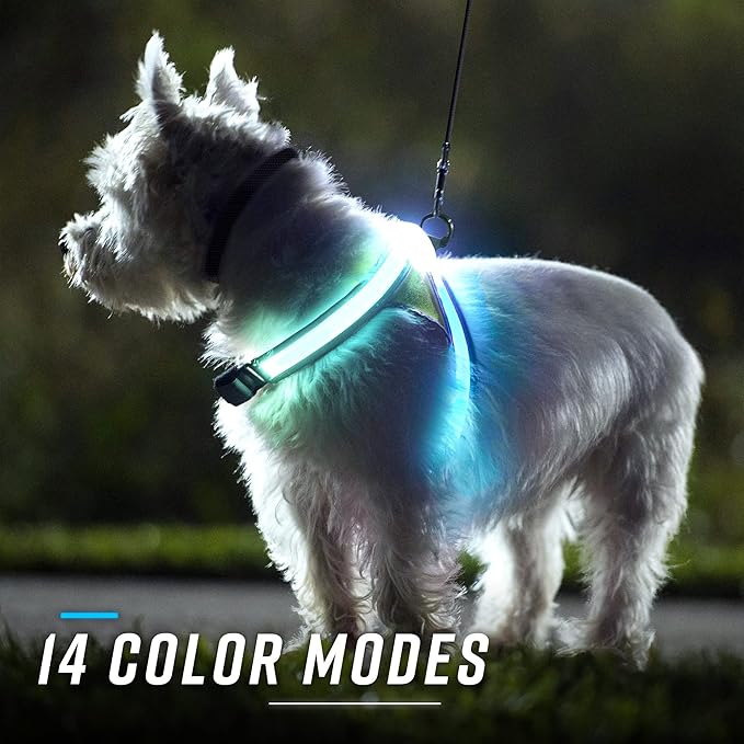 noxgear LightHound Light Up Reflective Dog Harness and Wrist Light, X-Large | 360° Light Up Reflective Dog Harness, 8 Colors & 6 Modes, USB Rechargeable, Adjustable, Rainproof, LED Fiber Optic