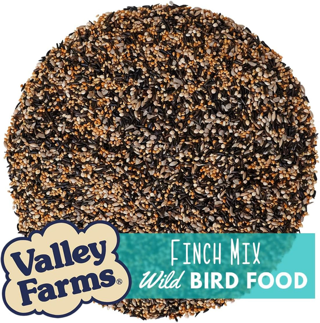 Valley Farms Wild Finch Mix (4 LB) Wild Bird Food for Outside Feeders, Wild Bird Seed with Millet and Chopped Sunflower Hearts for Birds, Finch Seed for Finch Feeders, Sunflower Kernels