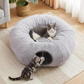 Cat Tunnel Bed for Indoor Cats, 31.5in Round Cat Tunnel for Small Cats | Cat Donut Tunnel with Washable Plush Mat, Collapsible Tunnel Hideplace for Kittens, Squirrels Grey