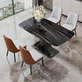 Modern Dining Table Set for 4, Marble Kitchen Table Chair Set for 4, Rectangular Kitchen Table with PU Leather Upholstered Chair for Dining Room (Brown-C)