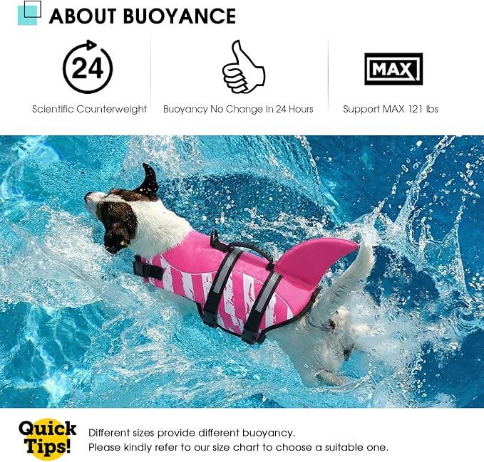 Dog Life Jacket High Flotation, Reflective Dog Life Vest for Swimming, Adjustable Dogs Life Preserver Rescue Handle Spring Summer Pool for Small, Medium, Large Dogs (Pinkwhite,S)