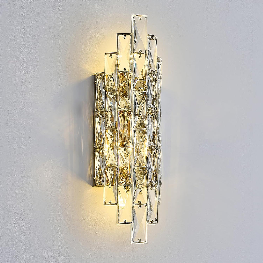 Modern Gold Crystal Wall Sconce Light Fixtures, Wall Mount Lamps for Bedroom Living Room Bathroom Vanity Mirror