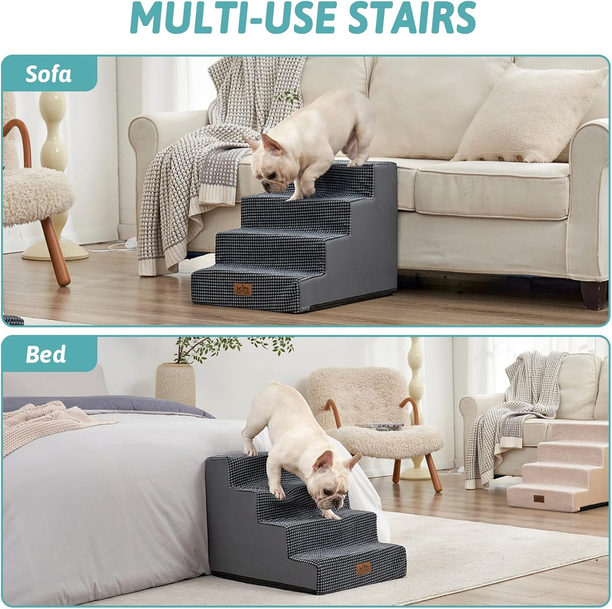 Dog Stairs for Small Dogs, 4 Tier Wider Pet Stairs for Couch and Beds, 17.7" H Non-Slip Dog Steps for Old Cats, Puppy, Small Medium Dogs, 17.7x23.6x17.7 inch, Dark Grey