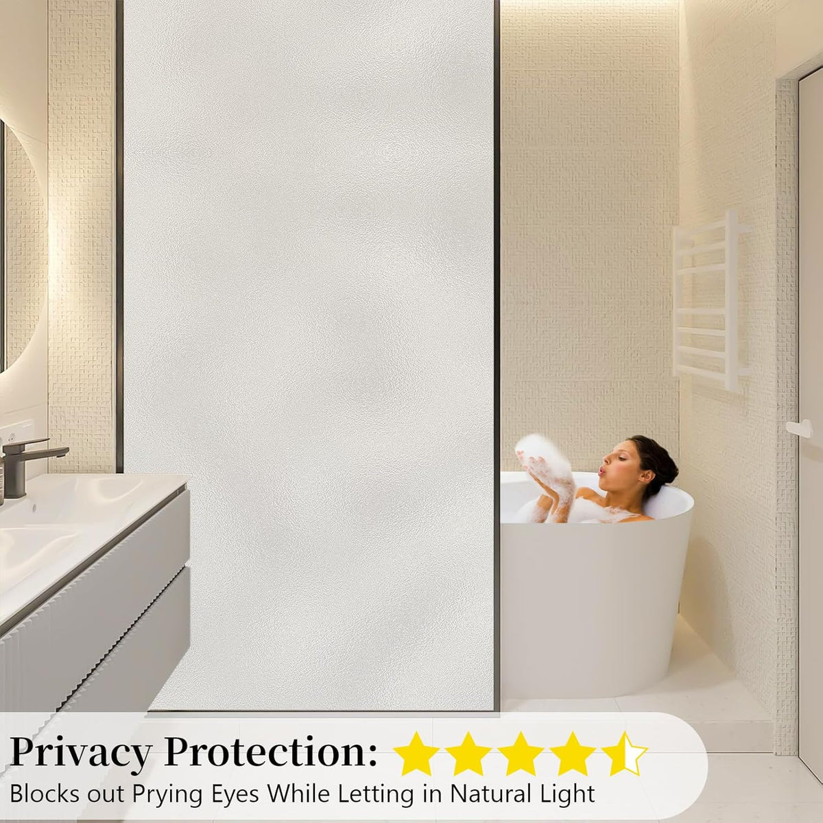 Niviy Etched Privacy Window Film Frosted Glass Static Cling Non Adhesive Window Frost Film for Home Office, 35.4 inch x 78.7 inch