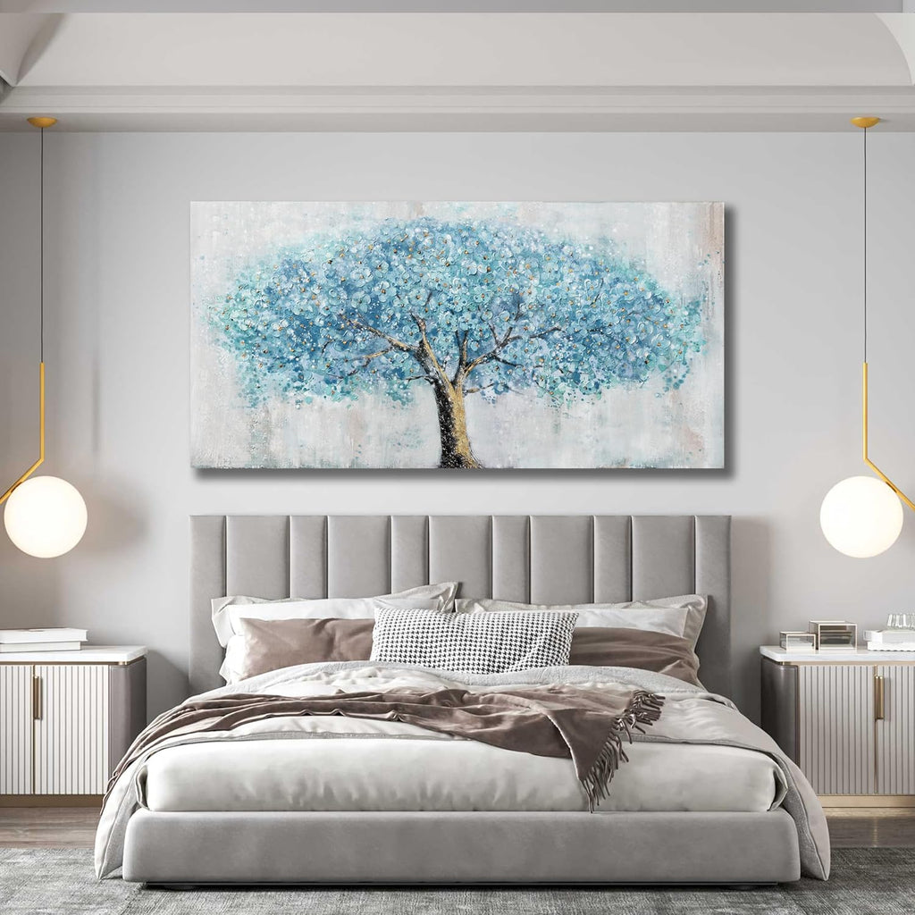 Yuaxker Tree Wall Art Blue and Gold Canvas Painting Modern Aesthetic Wall Decor Spiritual Artwork for Living Room Bedroom Dining Room Office Home Decor 20x40inch