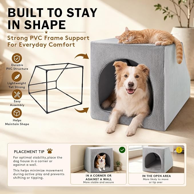 Indoor Dog House for Small Medium Dogs, Enclosed Dog Cave Bed | Washable Removable Cover, Cozy Pet House with Soft Cushion, Indoor Dog Bed for Puppies and Small Breed, 26" L x 20" W x 20" H