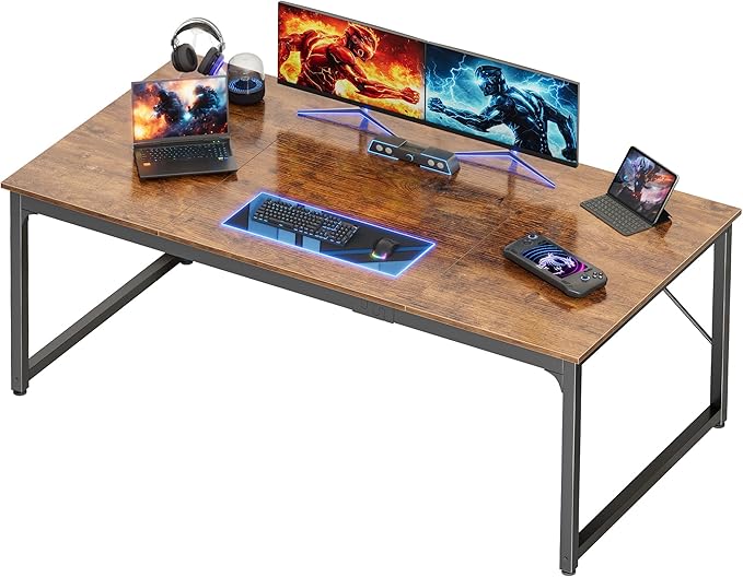 PRAISUN 63 X 29.5 Inch Computer Desk with Deeper Desktop, Gaming Office Writing Work Desk for Home Office, Study, Bedroom, Work from Home, Metal Frame, Rustic Brown