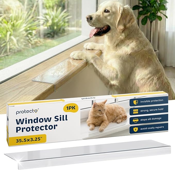PROTECTO Window Sill Protector from Dogs 35.5 x 3.25 Clear Window Guards from Cats Scratching, Chewing & Clawing | Keep Your Sills Smooth & Paws Safe | Ultra Strong Window Sill Cover Protection