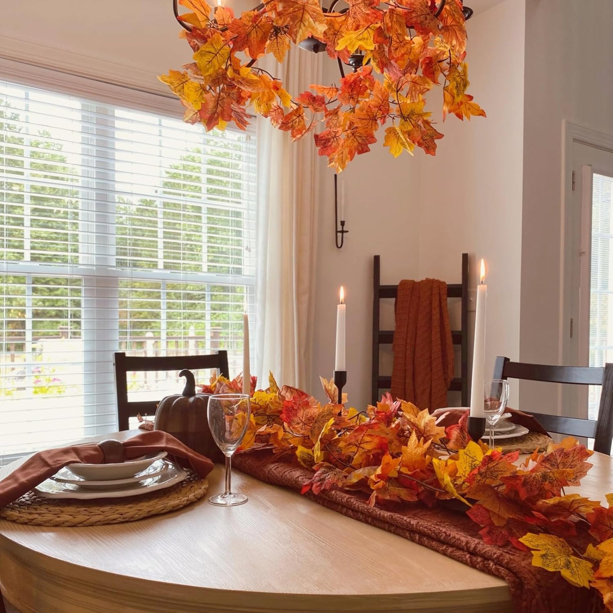 CQURE 10 Pack Fall Leaf Garland, Hanging Vines Garland Artificial Fall Maple LeavesThanksgiving Decor for Home Wedding Fireplace Christmas