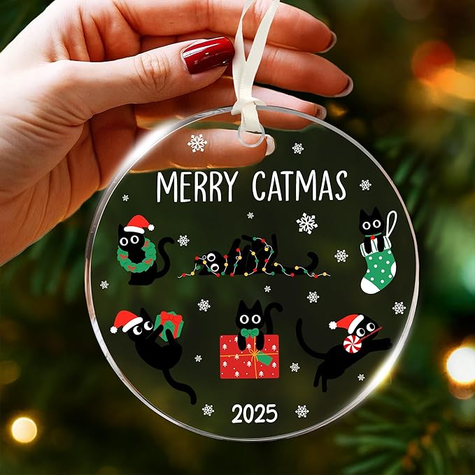 Black Cat Ornament - Black Cat Ornaments for Christmas Tree, Gift for cat Lovers, Unique Funny Kitty Décors, Specialty 2025 Christmas Tree Ornaments, Funny Christmas Cats Ornament