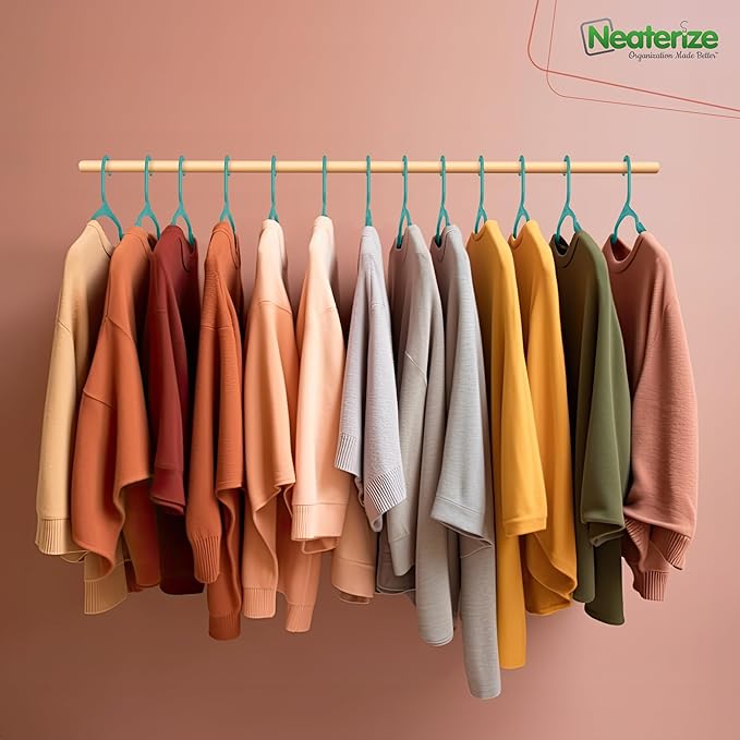NEATERIZE Clothes Hangers Plastic 100 Pack for Adults - Plastic Hangers, The Perfect Coat Hanger and Space Saving Clothes Hangers for Closet, Percheros Ganchos para Colgar Ropa Hangars - Aqua Hangers
