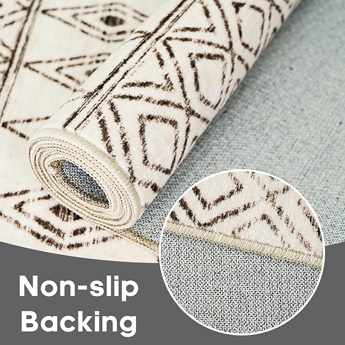 Washable 4x12 Runner Rug Hallway: Moroccan Non Slip Extra Long Rugs - Pets Friendly Runners Low Pile Soft Carpet for Kitchen Bedroom Entryway Laundry 4x12 Geo Beige