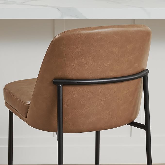 CHITA Counter Height Bar Stools Set of 2, FSC Certified Metal Barstools for Kitchen Island, 27" H Seat Height, Faux Leather, Saddle Brown