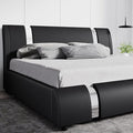 SHA CERLIN King Size Bed Frame with Iron Pieces Decor and Adjustable Headboard/Deluxe Upholstered Modern Platform Bed with Solid Wooden Slats Support/No Box Spring Needed, Black
