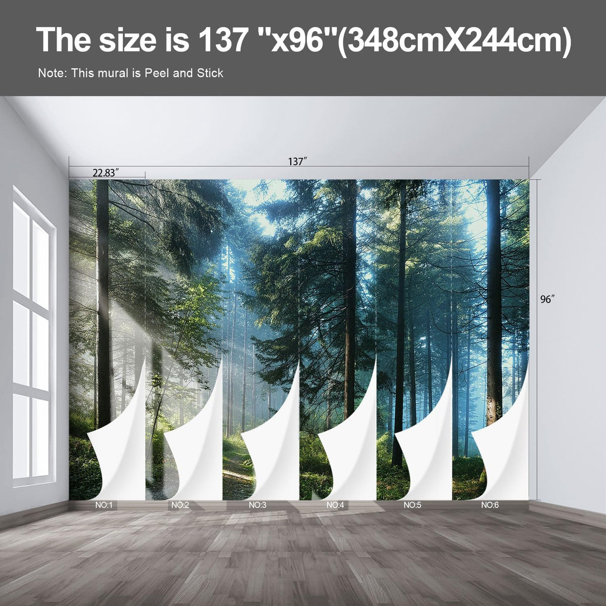 Forest Landscape Wall murals Woodland Tree Peel and Stick Wallpaper for Bedroom Living Room - 96"x137"