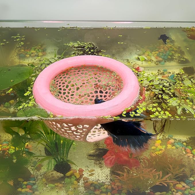 Aquarium Floating Betta Fish Skins, Betta or Shrimp Feeder, Cave and Hammock, Small Fish Feeding Rings, Aquarium Hiding Feeding Decorative Accessories (Pink)