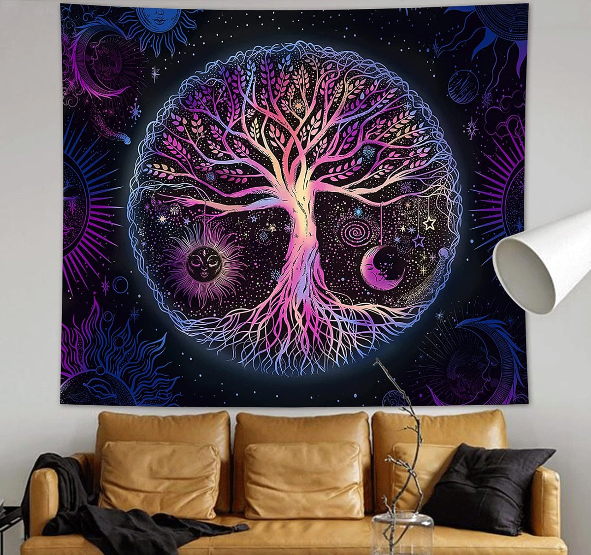 FORATER Tree of Life Tapestry Wall Hanging Colorful Life Tree Tapestries Aesthetic Sun and Moon Galaxy Wall Tapestry for Bedroom Living Room Dorm(53 x 61 Inch, Multicolor)