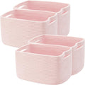 Set of 4 Pink Rope Basket for Shelves Woven Rectangle Storage Basket Bins for Nursery Toy Storage for Baby Girl