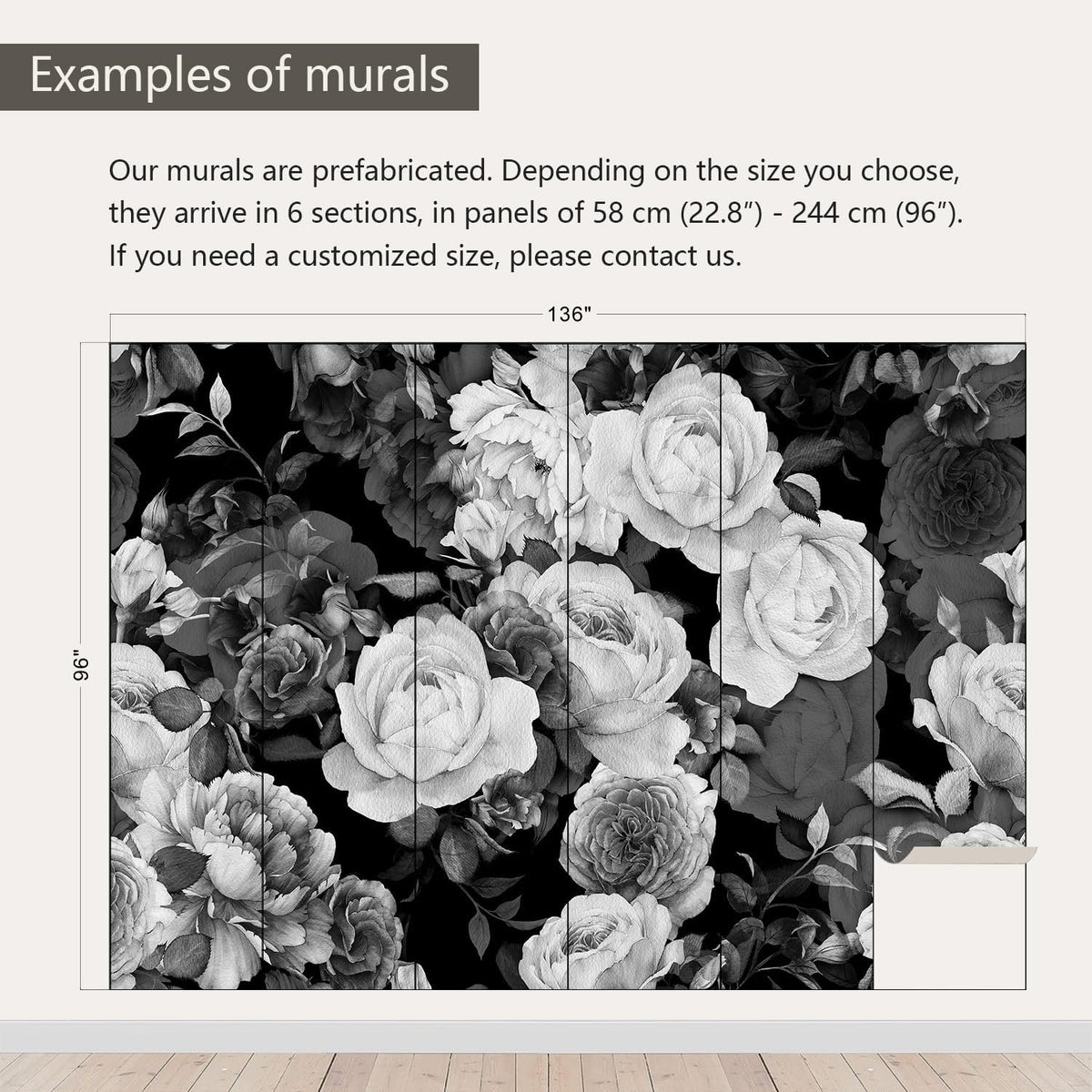 AFZEVEB-Dark Peony Wallpaper Watercolor Rose Wall murals for Bedroom 136"x96" (Not Peel and Stick)