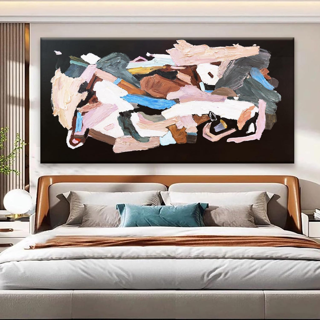 TAIJXAGSG Large Black Abstract Wall Art For Living Room Decor Grunge Room Canvas Art Wall Decor 29" X 58" Painting Colorful Wall Art Line Art For Bedroom Home Office Dining Room Wall Decorations