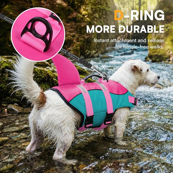 Dog Life Jacket,Dog Life Vest for Swimming,Dog Shark Life Jacket with Rescue Handle,Adjustable Reflective Dog Life Preserver for Extra Large Dog,Green 2XL