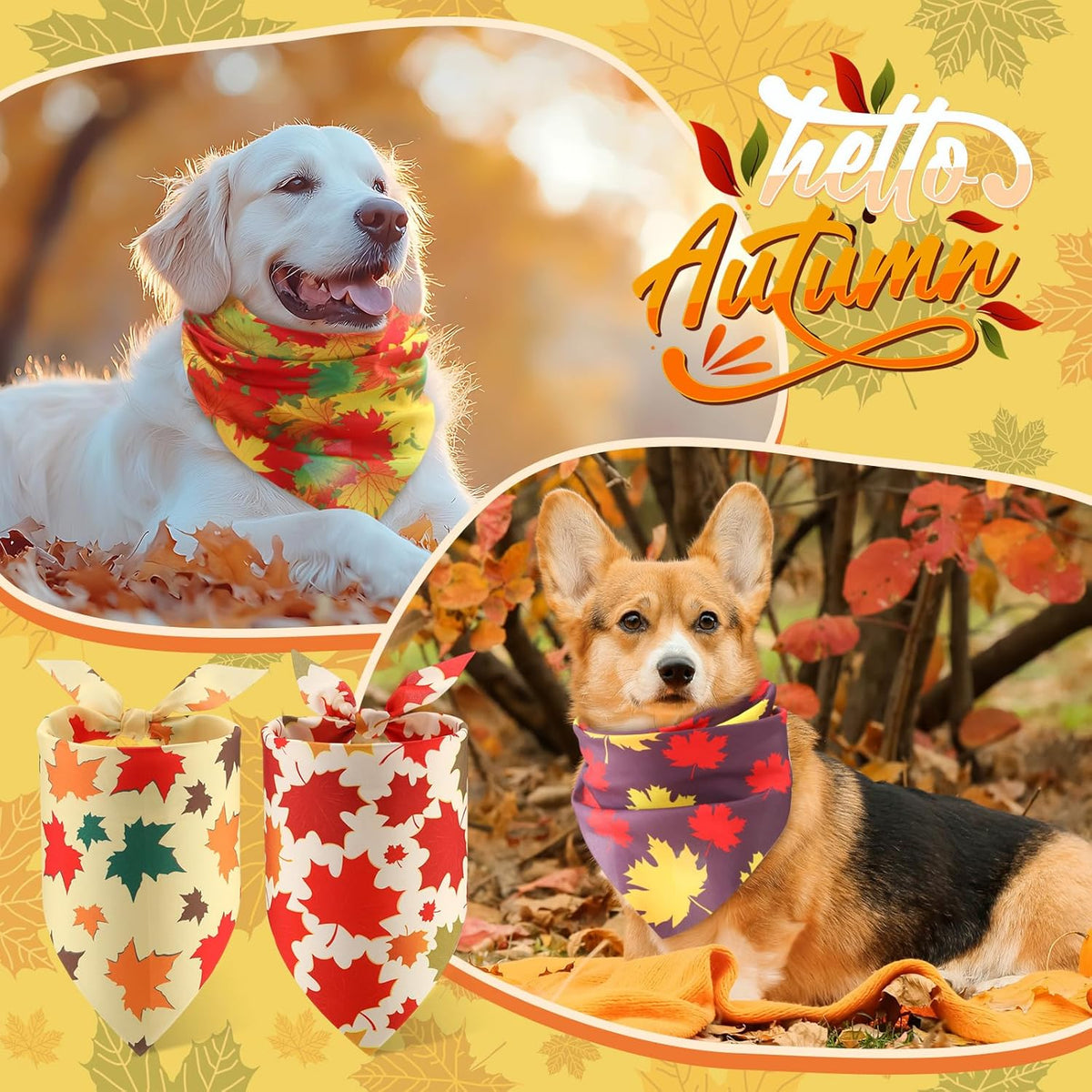Chunful 100 Pieces Fall Dog Bandanas Bulk Autumn Pet Bandanas with Maple Leaves Patterns Triangle Scarf Bib Kerchief Set for Small Large Dog Thanksgiving Costume Accessories (31.5 x 21.7 x 21.7)