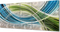 Yihui Arts Abstract Metal Wall Art - Hand Crafted 5 Pieces Panels Large Big Blue Teal Silver Unique 3D Aluminum Modern Contemporary Home Accent
