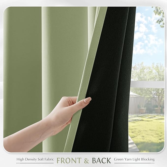 Beauoop Sage Green 100% Blackout Curtains 63 Inch Long 2 Panels