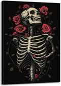 OAAPITI Gothic Skull Wall Art Skeleton and Roses Canvas Pictures Print Vibrant Dark Art Decor for Bedroom Living Room Bathroom(Artwork-6,28"x42")