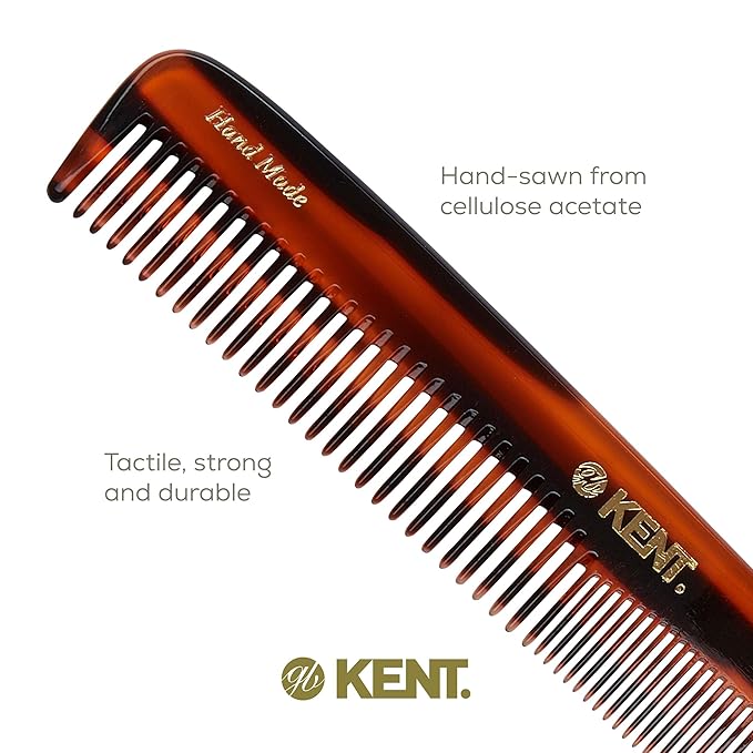 Kent 9T Tortoiseshell Fine Tooth and Wide Tooth Comb - Large Handmade and Saw-Cut Fine Hair Dressing Comb - Wet Hair Detangler Combs for Women and Durable Grooming Made in England