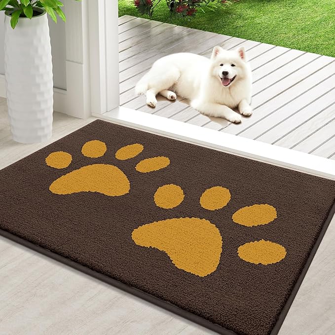 Buganda Dog Door Mat for Muddy Paws, Absorbent Dirt Trapper Washable Indoor Doormats, Non Slip Low-Profile Mud Mat for Dogs, Front Entrance Doormat for Inside Floor (36x24 Inches, Coffee)