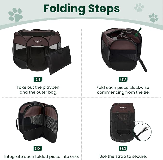 Love's cabin Pet Puppy Dog Playpen, Medium Dog Tent Crates Cage Indoor/Outdoor, Portable Playpen for Cat, Foldable Pop Up Dog Kennel Playpen with Carring Case, Removable Zipper Top, Brown