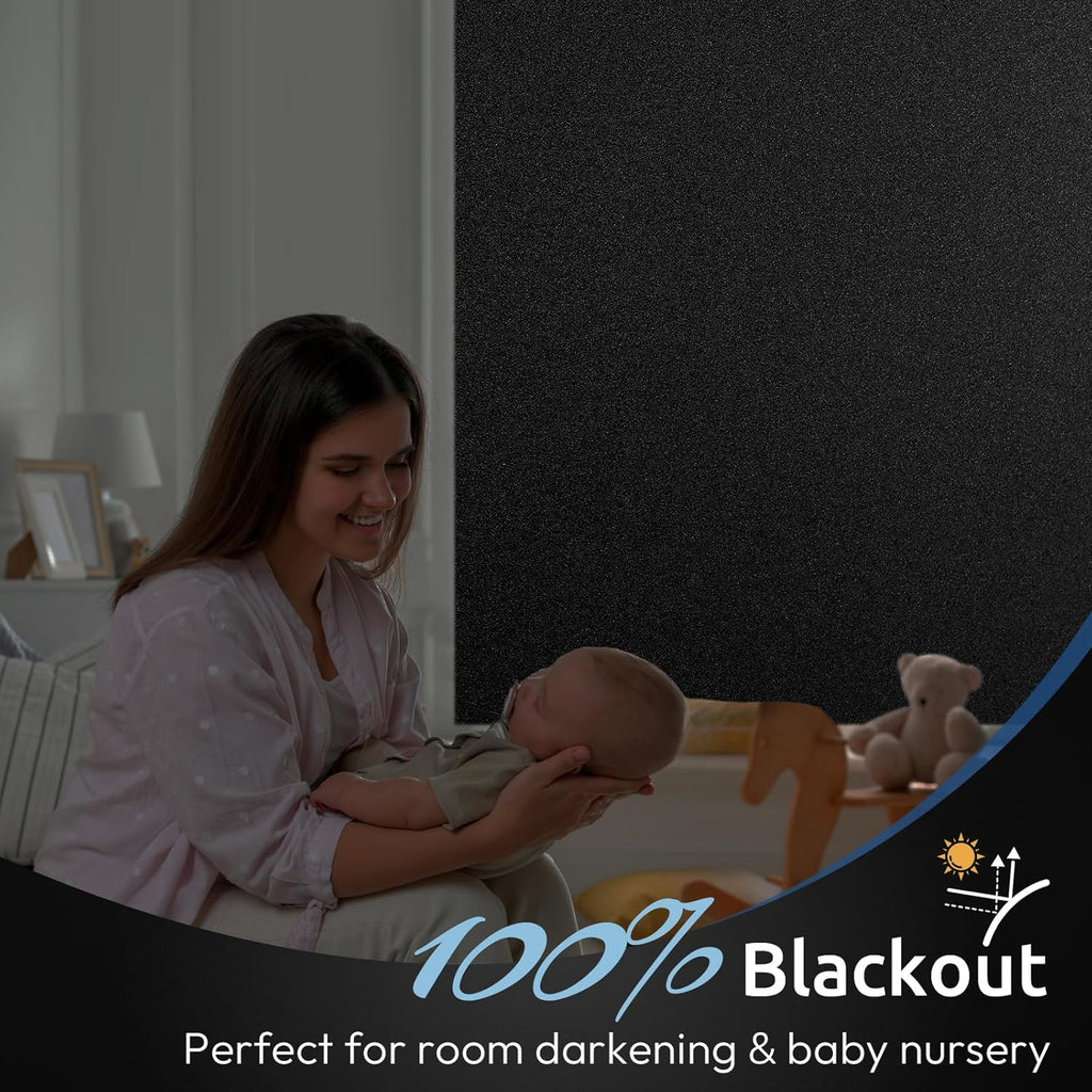 rabbitgoo Blackout Window Film, Sun Heat Blocking Privacy Cover for Glass, Removable Opaque Room Darkening Dark Black Out Window Covers Tint Shades for Home Day Sleep Light Blocker 11.8 x 157 Inches