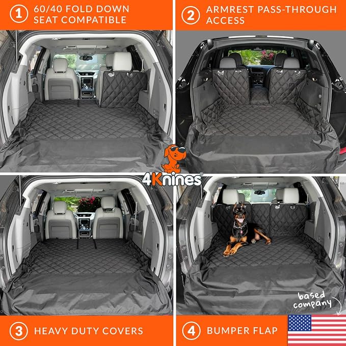 4Knines Split Cargo Liner for SUV – for Dogs & Pets, Heavy-Duty, Waterproof Trunk Mat & Cargo Cover – Fits 60/40 Split Bench & Armrest Pass-Through – Machine Washable, Non-Slip (Extra Large, Camo)