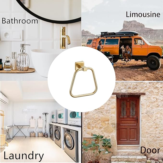 Brushed Gold Towel Ring for Bathroom, Kitchen Bath Towel Holder Hangers Wall Mount Heavy Duty Stainless Steel