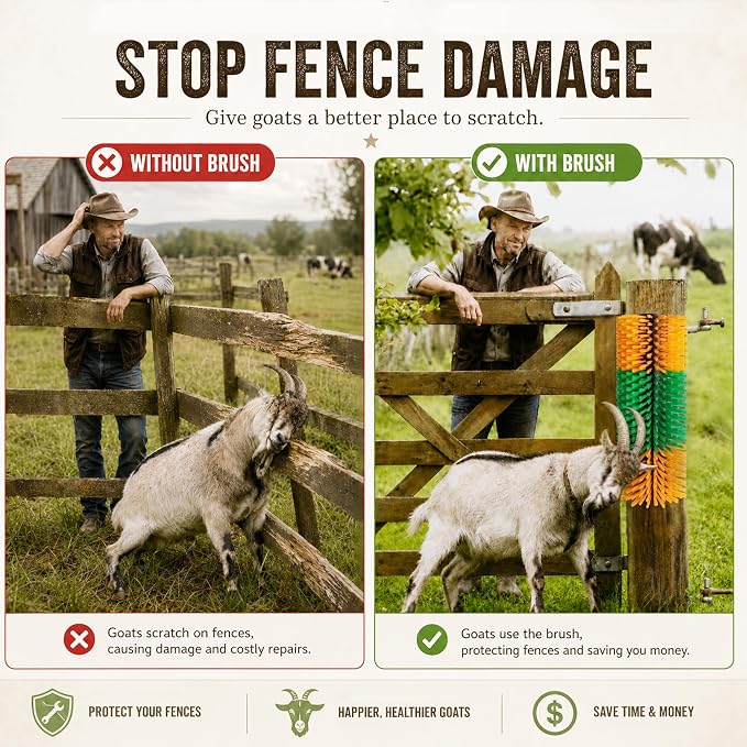 Livestock Scratching Brush, 4-Pack-Grooming Posts for Cows, Horses, Goats and Pigs with 8 Screws, Help Relieve Discomfort in Livestock and Prevent Damage to Fences