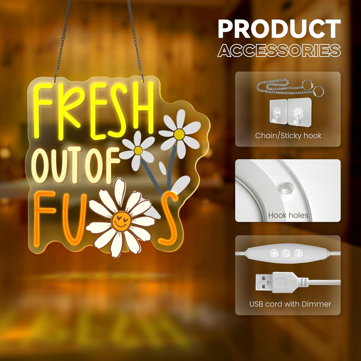 FRESH OUT OF FUS Neon Sign, Funny Novelty Neon Signs for Wall Decor, Dimmable Acrylic Neon Lights for Living Room Bedroom Party Decorations, Perfect Gifts