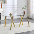 LKTART 71" Rectangular Dining Table for 6-8, Gold Dining Table with Tempered Glass Tabletop & Metal Legs, Large Glass Dinner Table for Home Kitchen