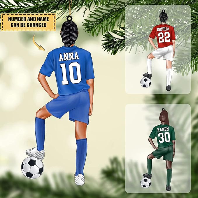 Nazenti Personalized Soccer Christmas Ornament - Custom Boy Soccer Player Ornament, Soccer Men Player Christmas Ornament, Xmas Gifts for Football Lovers Fan, 2D Flat Shape Soccer Car Ornament