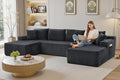 133" Couches for Living Room Deep-Seat Sectional Couch for Living Room Corduroy Boneless Couchs U-Shape Cloud Couch Flexible Modular Sectional Sofa with Chaise Lounge (Dark Gray, with Cup Holder)