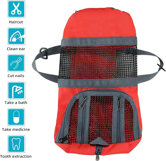Cinf Cat Nail Clipping Cleaning Grooming Restraint Bag No Scratching Biting for Bathing Nail Trimming Injecting Examining(Pure Red,M)