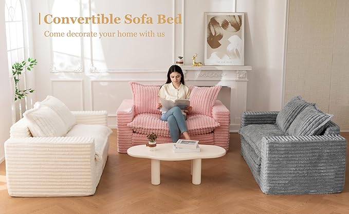 YOSHOOT Loveseat Sleeper Sofa, Convertible Sofa Bed Couch Futon Couches for Living Room, 3-in-1 Pull Out Floor Couch with Washable Cushion and Pillows