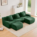 Green U-Shaped Cloud Couch with 2 Ottomans, Modern Teddy Fabric Boneless Sectional Sofa in a Box for Living Room, Modular Floor Couch, Deep Seat, No Assembly Required, Sofas para Sala