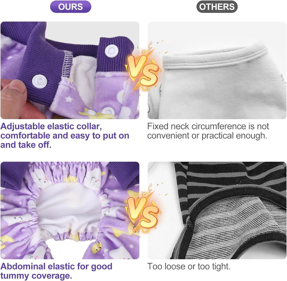 BEAUTYZOO Dog Pajamas Small Sized Dog, Summer Doggie Pajamas for Boy Girl, Soft Strechy Cotton Puppy Pjs Jammies Onesies for Men Women, Pet Jumpsuit Body Suit Cat Apparel Clothes, Purple XS