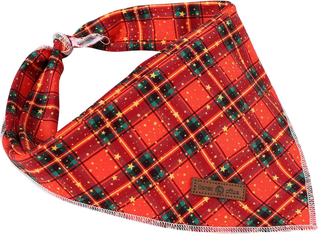 Lionet Paws Christmas Dog Bandana for Medium Large Dogs,Grid Dog Kerchief Washable Dogs Triangle Bibs Scarf for Girl or Boy