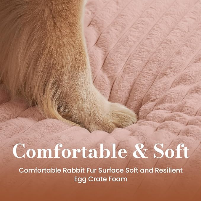 Large Orthopedic Dog Crate Bed with Waterproof Lining, Soft Short Plush Surface & Egg Crate Foam for Calming Puppy, Machine Washable Pet Bed with Removable Cover & Anti Slip Bottom